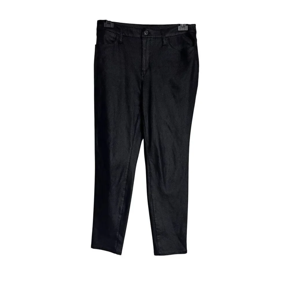 Chico's Pants Womens Size 6R Black Faux Leather Print Textured‎ Mid-Rise Stretch